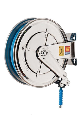 070-2404-320 - Stainless steel automatic hose reel AISI 304 fixed for water 150°C 200 bar Mod. FX-550 with synthetic rubber hoses no trace blue 1SC 20M 3/8"